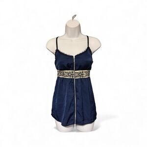 Xhilaration Navy Blue Chemise with Lace Detail